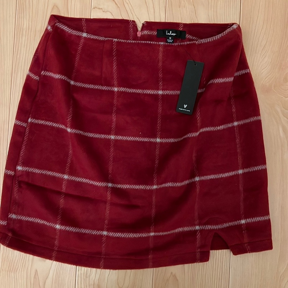 Lulus Spence Wine Red Plaid Mini Skirt